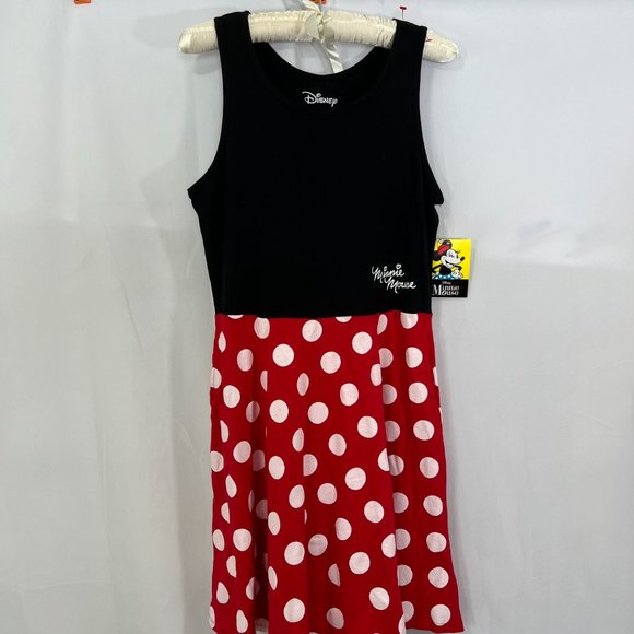Disney Mini Mouse Dress Black red White Polka Dots Sz L.  Cotton Poly Tank - Picture 1 of 5